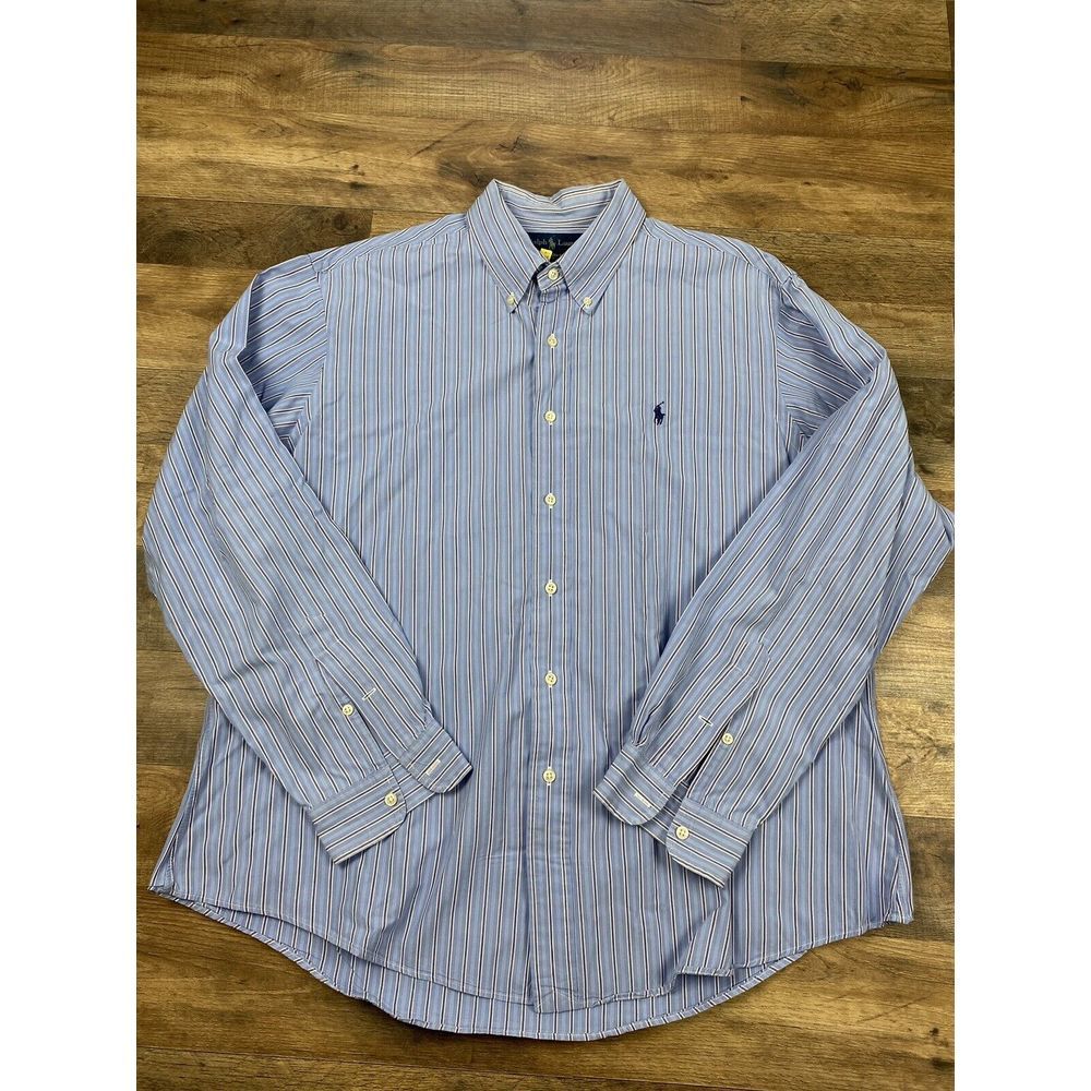 Ralph Lauren Custom Fit Blue Striped Button Up Shirt Size XXL